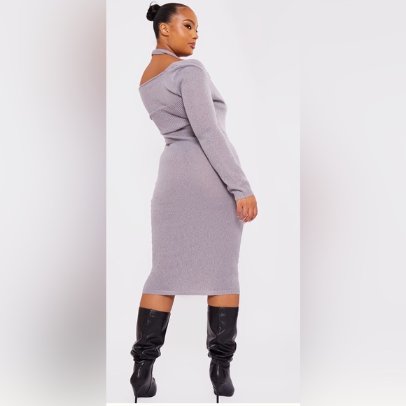 PrettyLittleThing Lavender Off-the-Shoulder Sweater Dress - Picture 4 of 7